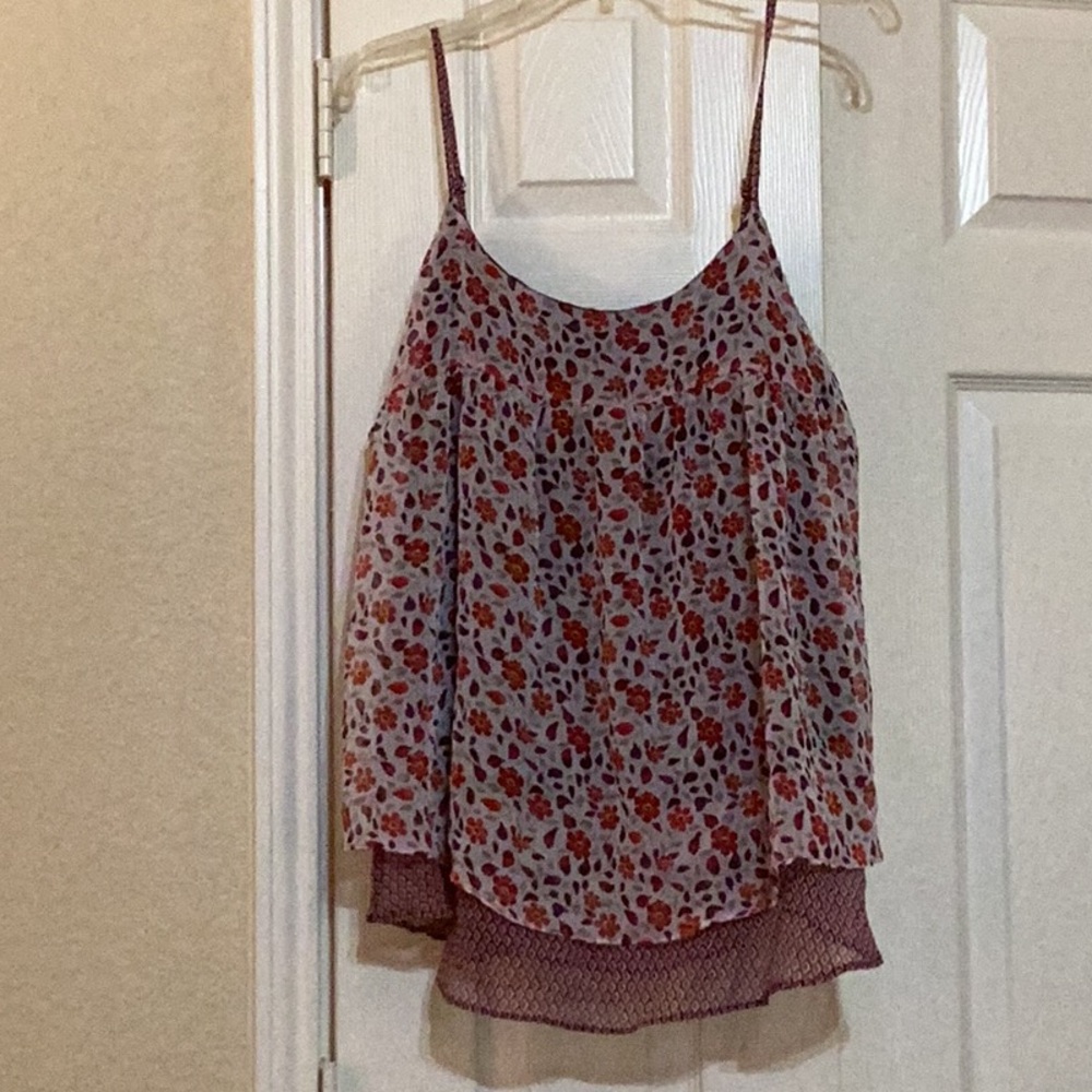 Floral Print Women's Top Red & Purple hues